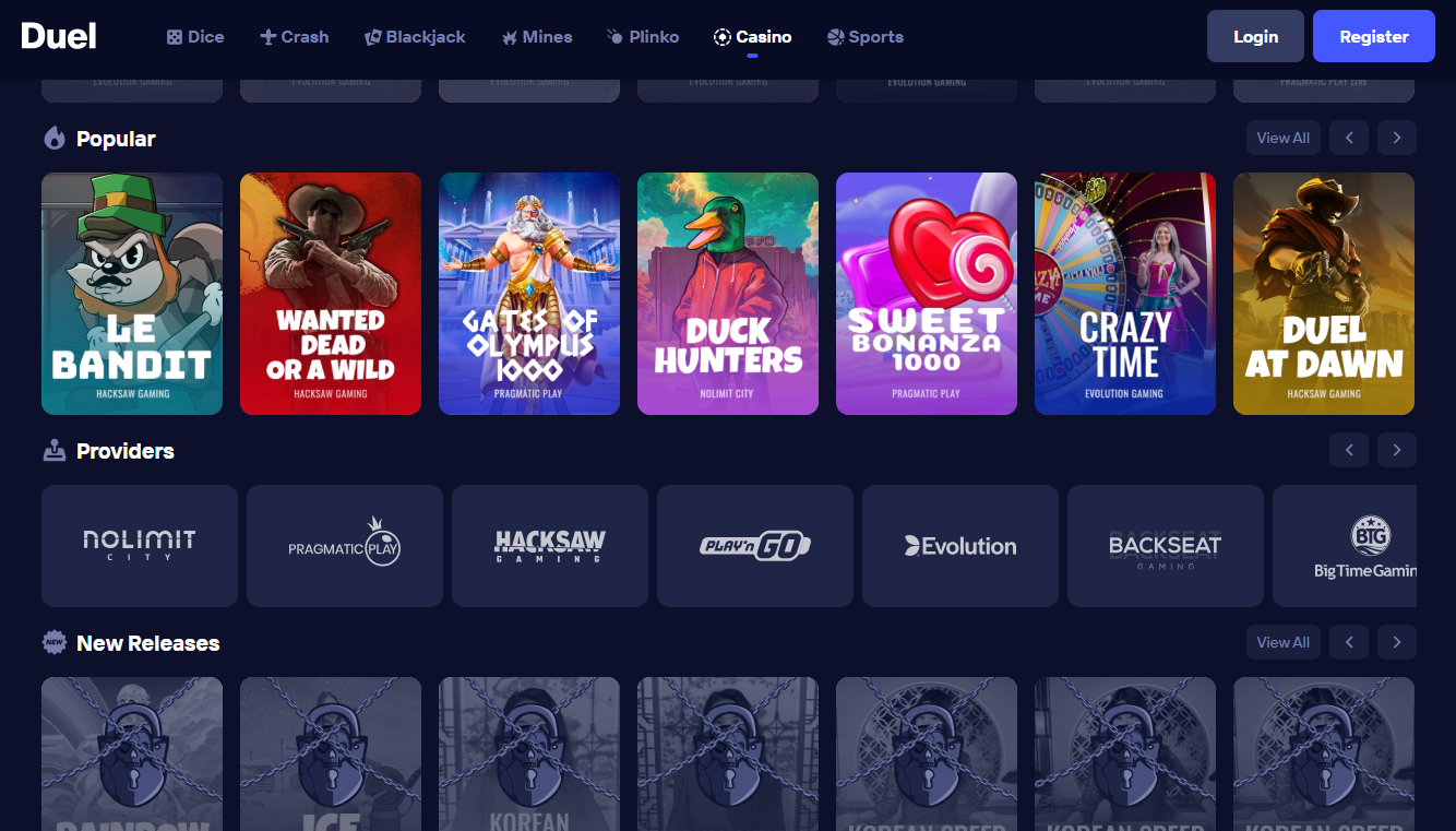 Оригинальные игры Duel Casino
